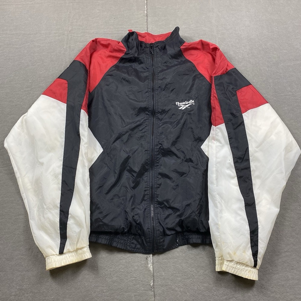 Vintage Reebok Windbreaker Jacket Mens Large Retro Zip Up 90s Colorblock Red
